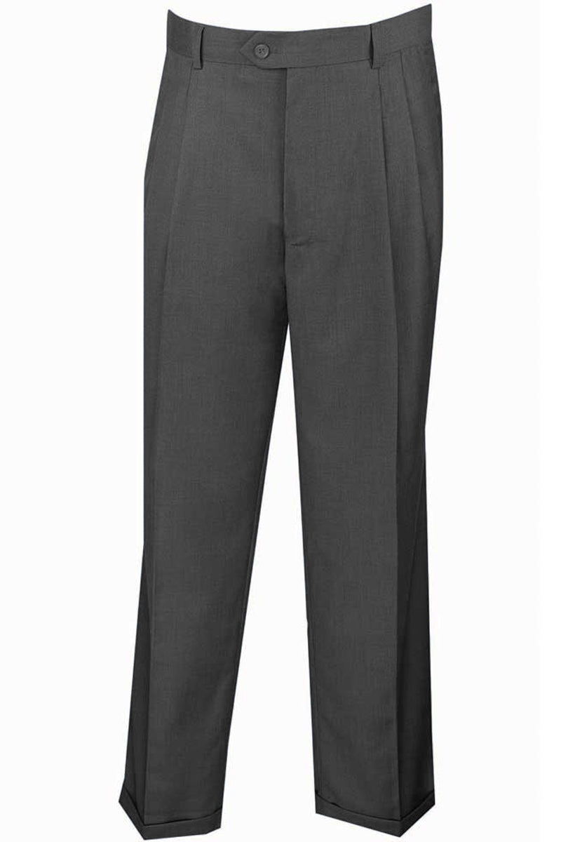 Men's Charcoal Gray Dress Pants: Classic Fit Pleated Slacks