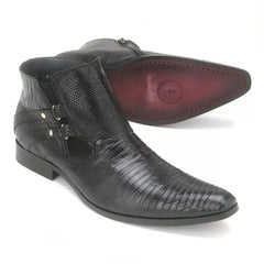 Genuine Black Lizard Leather Ankle Boots - Los Altos Designer Booties