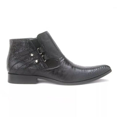 Genuine Black Lizard Leather Ankle Boots - Los Altos Designer Booties