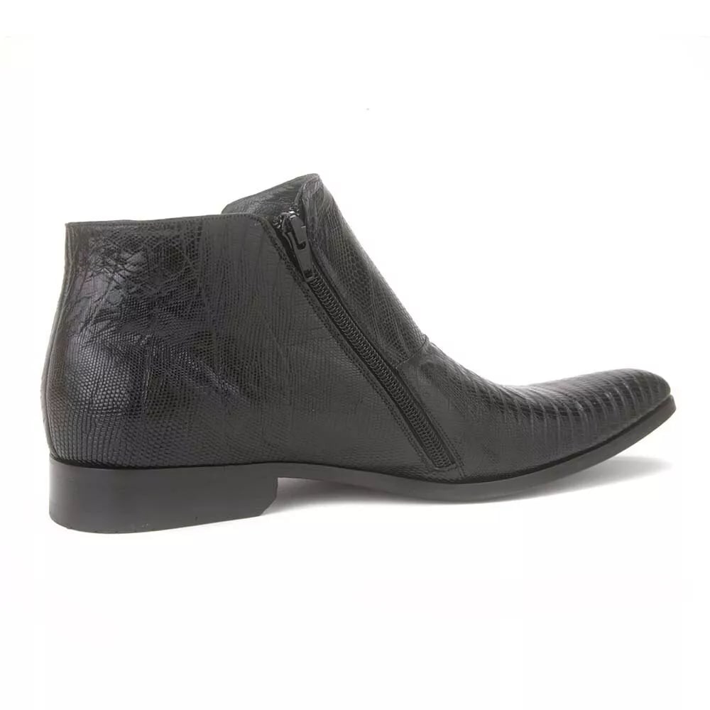 Genuine Black Lizard Leather Ankle Boots - Los Altos Designer Booties