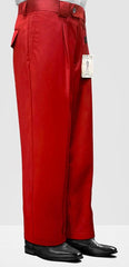 Men's Red Pleated Baggy Dress Pants: Wide Leg Statement Trousers