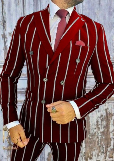 Men's 1920s Burgundy Pinstripe Gangster Suit Costume - Zoot Suit