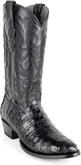 Men's Black Caiman Alligator Belly Boots: Genuine Exotic Leather Round Toe Western Cowboy Boots