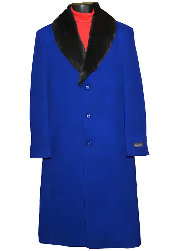 Men's Wool Overcoat, Royal Blue, Ankle-Length Topcoat, Winter Coat, 95% Wool