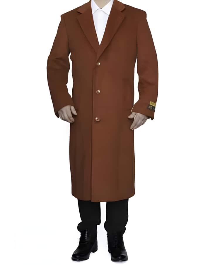 Men's Rust Wool Overcoat - Ankle Length Winter Coat