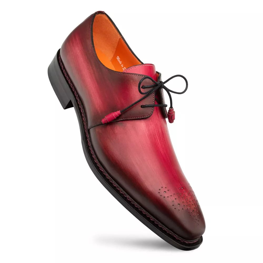 Mezlan Men's Principe Burgundy Derby Shoes: Hand-Patina Leather Dress Shoes