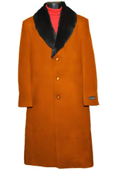 Men's Wool Overcoat - Rust Ankle-Length Topcoat - Winter Dress Coat (95% Wool)