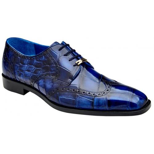 Men's Genuine Alligator Wingtip Dress Shoes: Belvedere Santo Antique Blue Derby