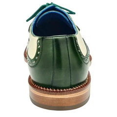 Men's Italian Leather Wingtip Dress Shoes, Genuine Ostrich, Forest Green/Cream, Belvedere Sesto