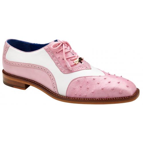 Men's Pink & White Ostrich Wingtip Dress Shoes - Belvedere Sesto Rose Genuine Leather