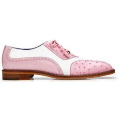 Men's Pink & White Ostrich Wingtip Dress Shoes - Belvedere Sesto Rose Genuine Leather