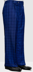 Men's Wool Wide Leg Pants: Sapphire Plaid Statement Trousers