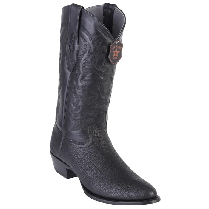 Men's Black Sharkskin Cowboy Boots: Dress Western Boots with Round Toe