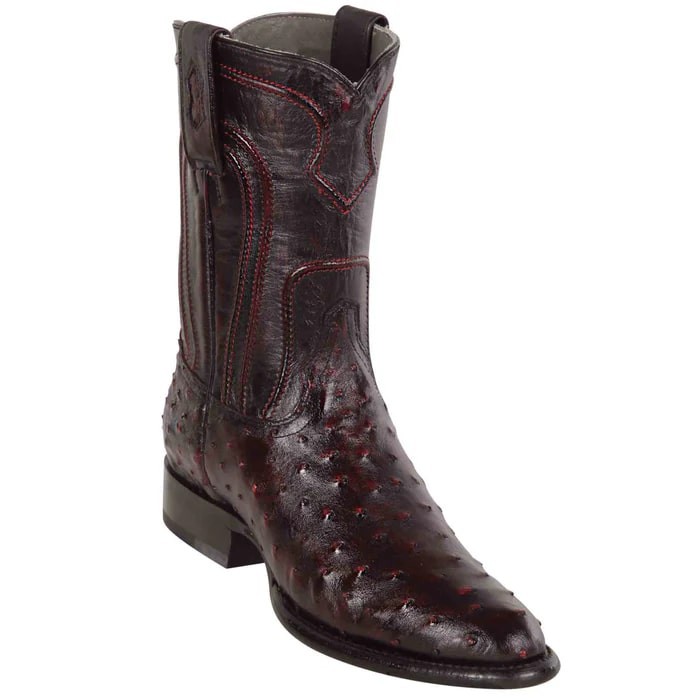 Men's Black Cherry Ostrich Roper Boots: Western Cowboy Dress Boots by Los Altos