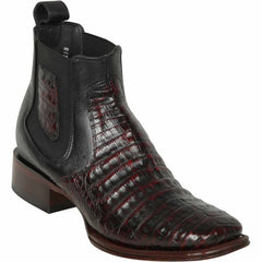 Men's Black Cherry Caiman Cowboy Boots: Square Toe, Short Dress Western Boots by Los Altos