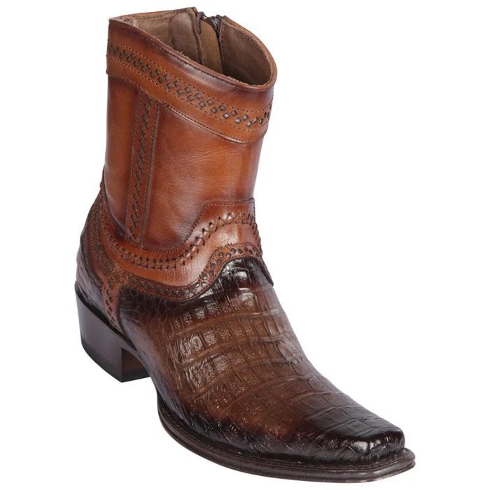 Men's Caiman Belly Cowboy Boots: Brown Leather Square Toe Dress Boots by Los Altos