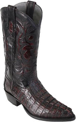 Men's Genuine Caiman Tail J-Toe Cowboy Boots - Western Brown Leather