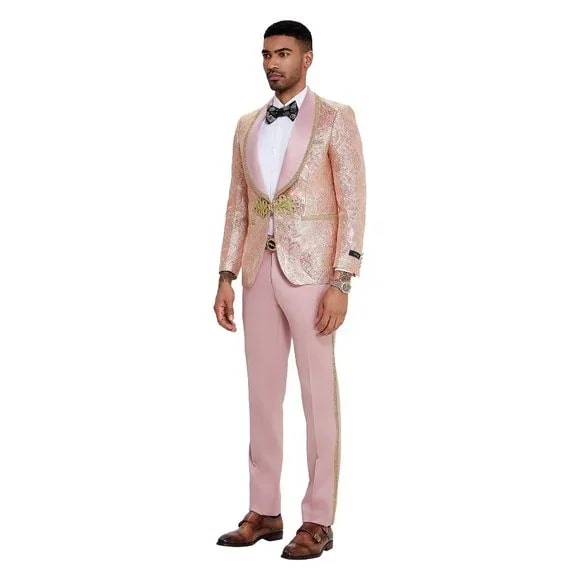 Tazzio Men's 2-Piece Paisley Prom Suit in Blush (2024 Collection)