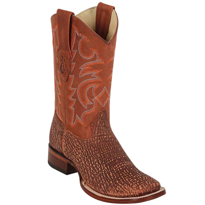 Men's Cognac Square Toe Cowboy Boots: Genuine Shark Skin Leather Western Dress Boots by Los Altos