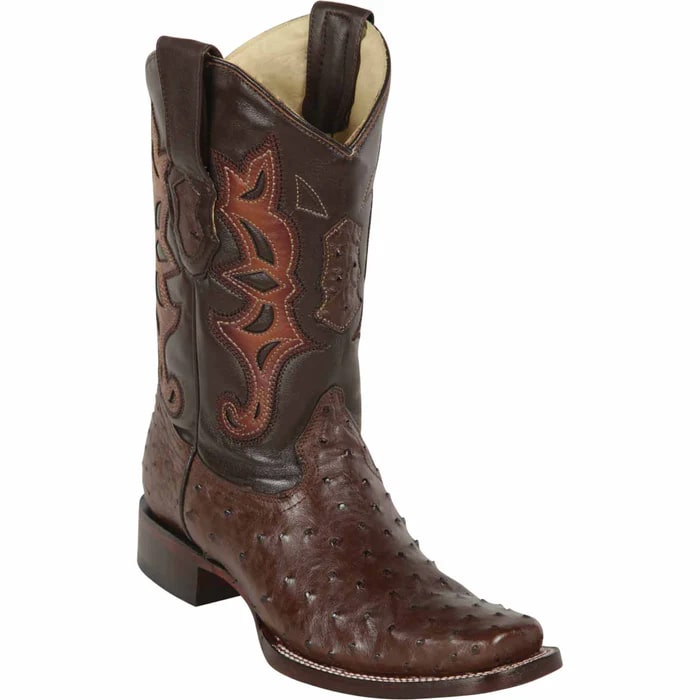 Men's Brown Ostrich Leather Cowboy Boots: Square Toe Western Dress Boots by Los Altos