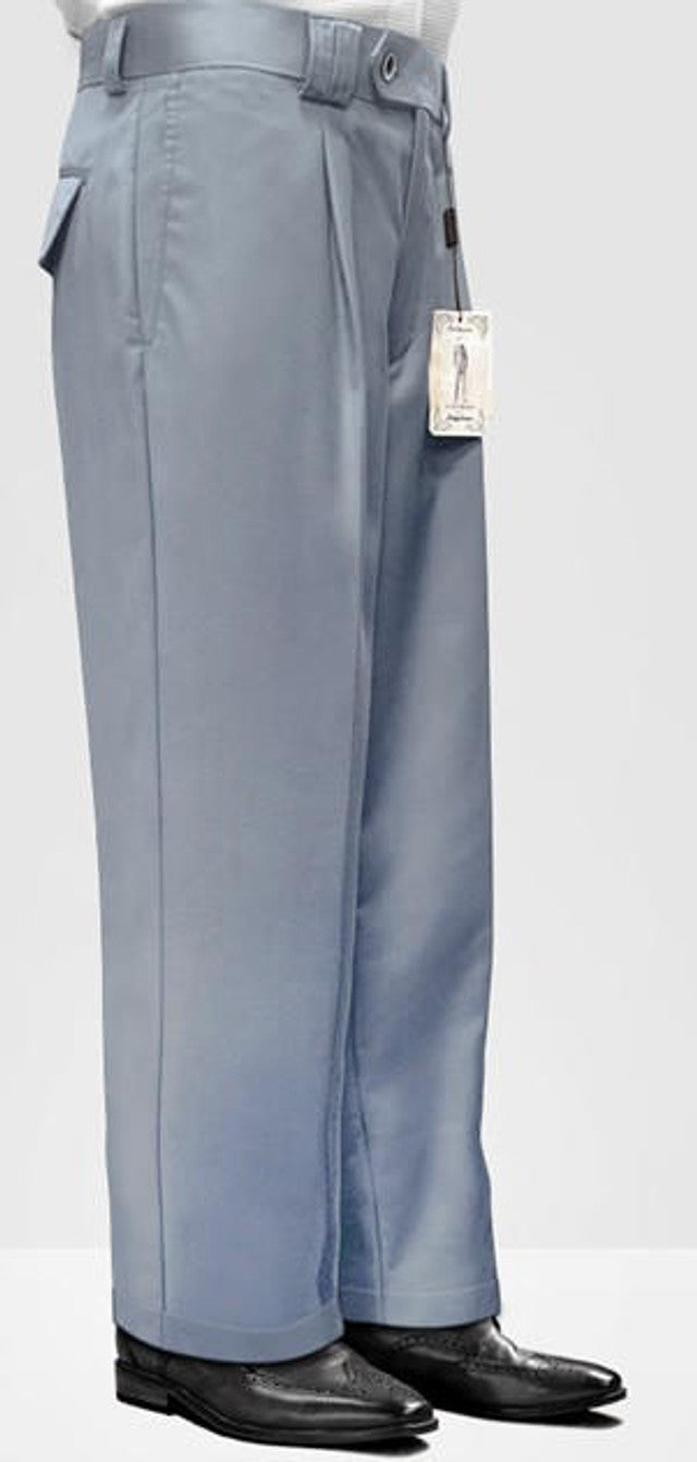 Men's Wide Leg Wool Pants - Steel Blue - Relaxed Fit Trousers