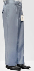 Men's Wide Leg Wool Pants - Steel Blue - Relaxed Fit Trousers