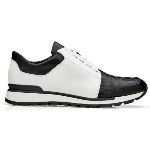 Genuine Crocodile & Calfskin Leather Sneakers - Belvedere Titan Black/White Casual Shoes