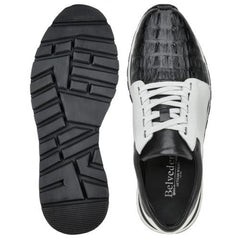 Genuine Crocodile & Calfskin Leather Sneakers - Belvedere Titan Black/White Casual Shoes