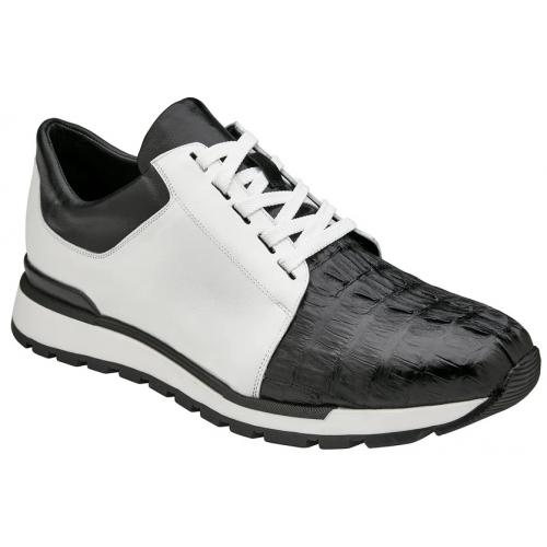 Genuine Crocodile & Calfskin Leather Sneakers - Belvedere Titan Black/White Casual Shoes