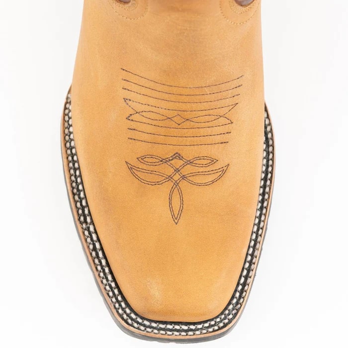 Men's Tan Leather Cowboy Boots - Ferrini Kingston Square Toe Western Boots - Handcrafted Rubber Sole