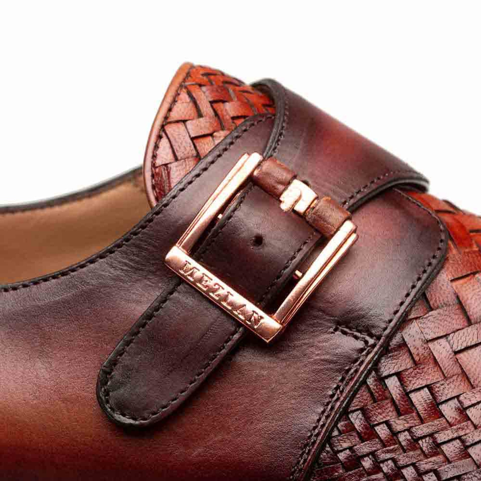 Mezlan Men's Temi Cognac Rust Leather Monk Strap Dress Shoes