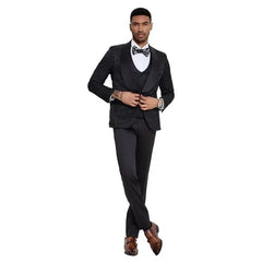 Men's 3-Piece Paisley Tuxedo Suit - Slim Fit Black Formal Wedding Prom Suit by Tazzio (2024)