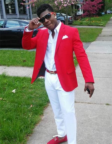 Affordable Red Blazer Suit with White Shirt & Pants - Big & Tall Sizes - Christmas Party & Prom