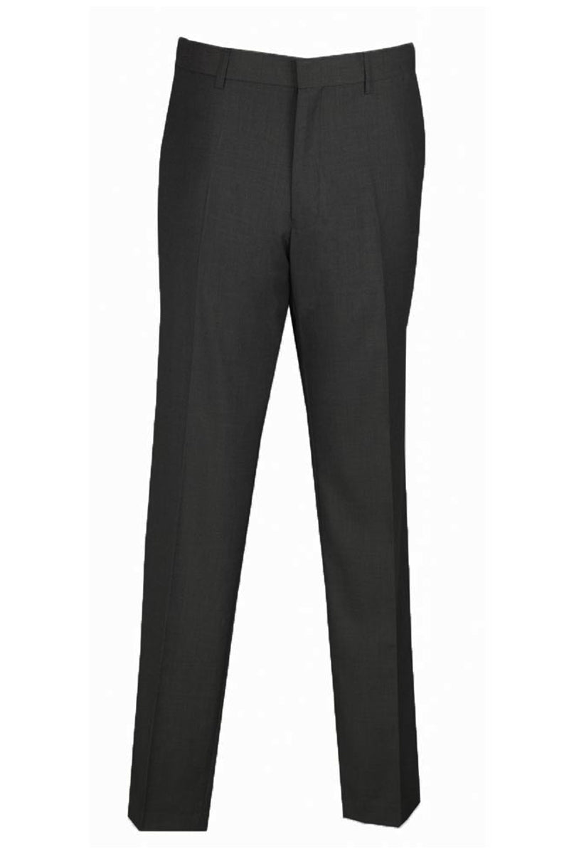 Men's Slim Fit Dress Pants: Black Wool-Blend Flat Front Trousers