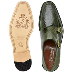 Men's Green Ostrich Leg Leather Monk Strap Dress Shoes