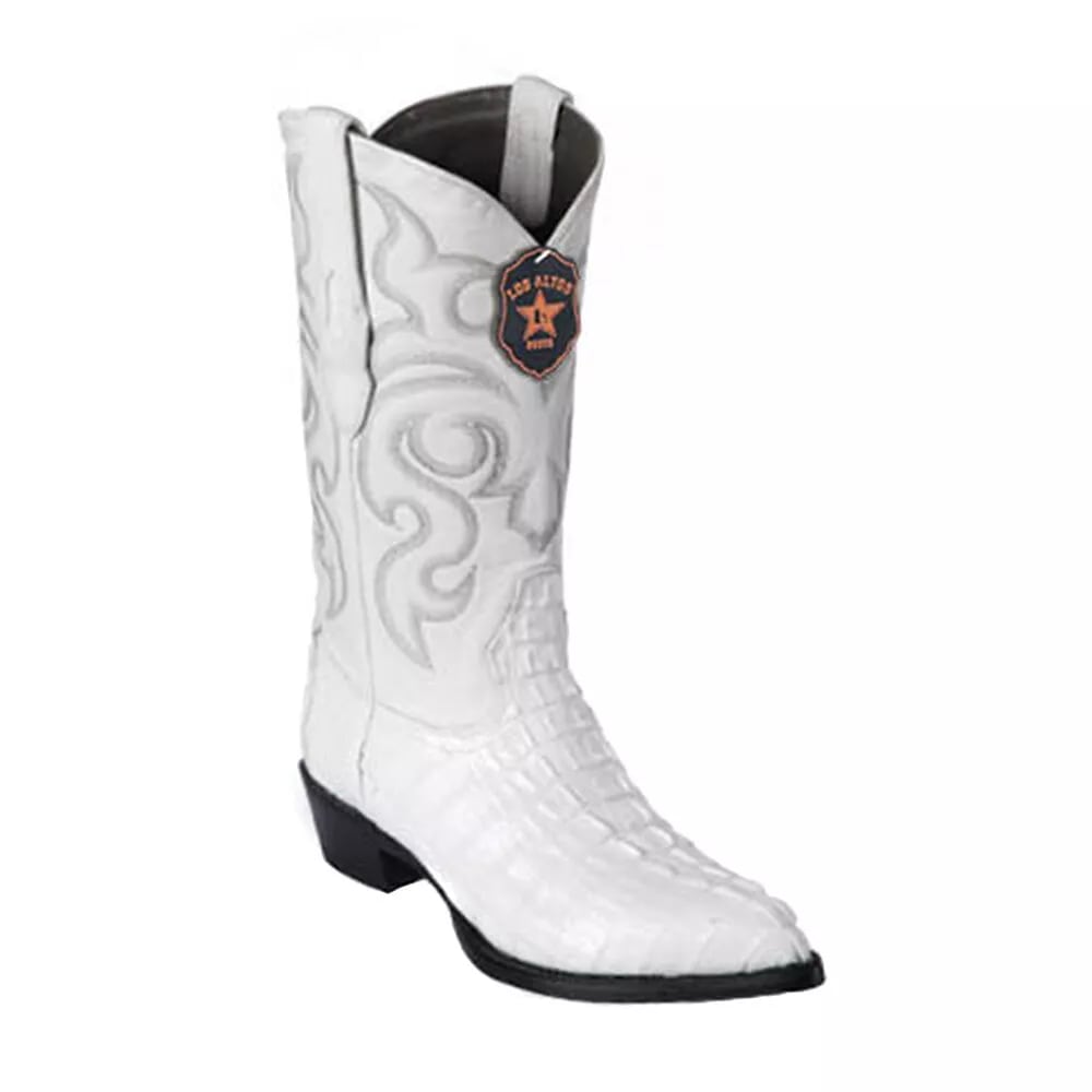 Genuine Caiman Tail Cowboy Boots - Men's White J-Toe Western Boots - Los Altos