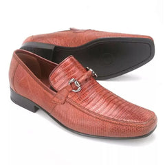 Men's Cognac Teju Lizard Leather Slip-on Loafers - Los Altos