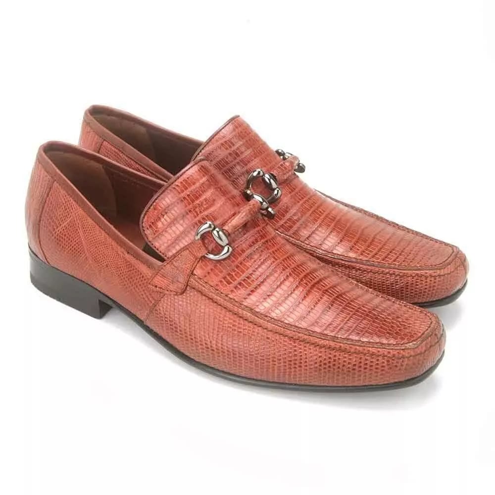 Men's Cognac Teju Lizard Leather Slip-on Loafers - Los Altos