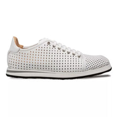 Men's White Leather Perforated Sneakers - Mezlan Luce Designer Casual Shoes