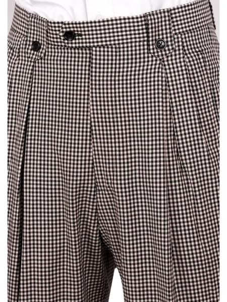 Women's Black & White Check Wide Leg Wool Suit with Vest