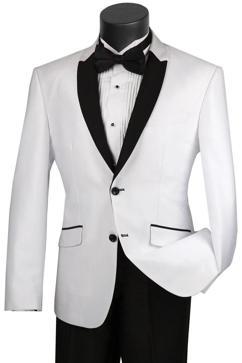 Slim Fit White Tuxedo for Men: 2-Button Peak Lapel with Side Vents