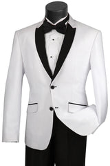 Slim Fit White Tuxedo for Men: 2-Button Peak Lapel with Side Vents