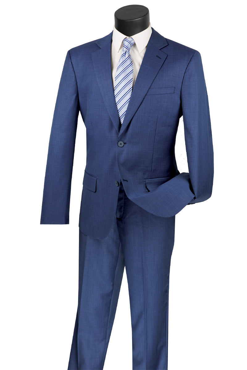 Men's Navy Wool Suit Modern Fit 2 Button Textured Blazer Pants Set