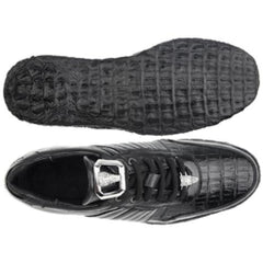 Genuine Crocodile & Calfskin Leather Sneakers for Men - Belvedere Astor Black Casual Shoes