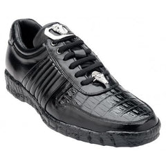 Genuine Crocodile & Calfskin Leather Sneakers for Men - Belvedere Astor Black Casual Shoes