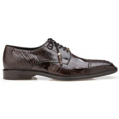 Genuine Ostrich Leather Lace-Up Dress Shoes - Belvedere Batta Chocolate Brown