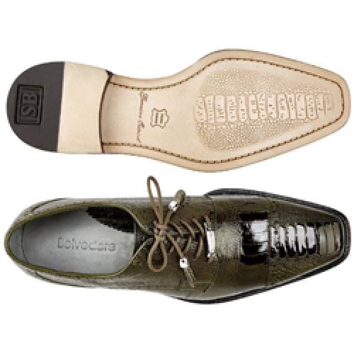 Genuine Ostrich Leather Lace-Up Dress Shoes: Belvedere Batta Olive