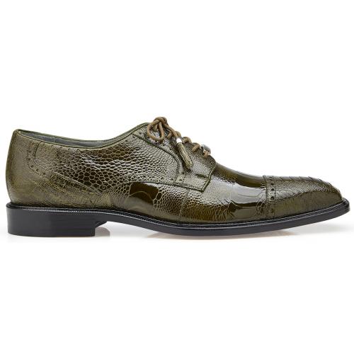 Genuine Ostrich Leather Lace-Up Dress Shoes: Belvedere Batta Olive