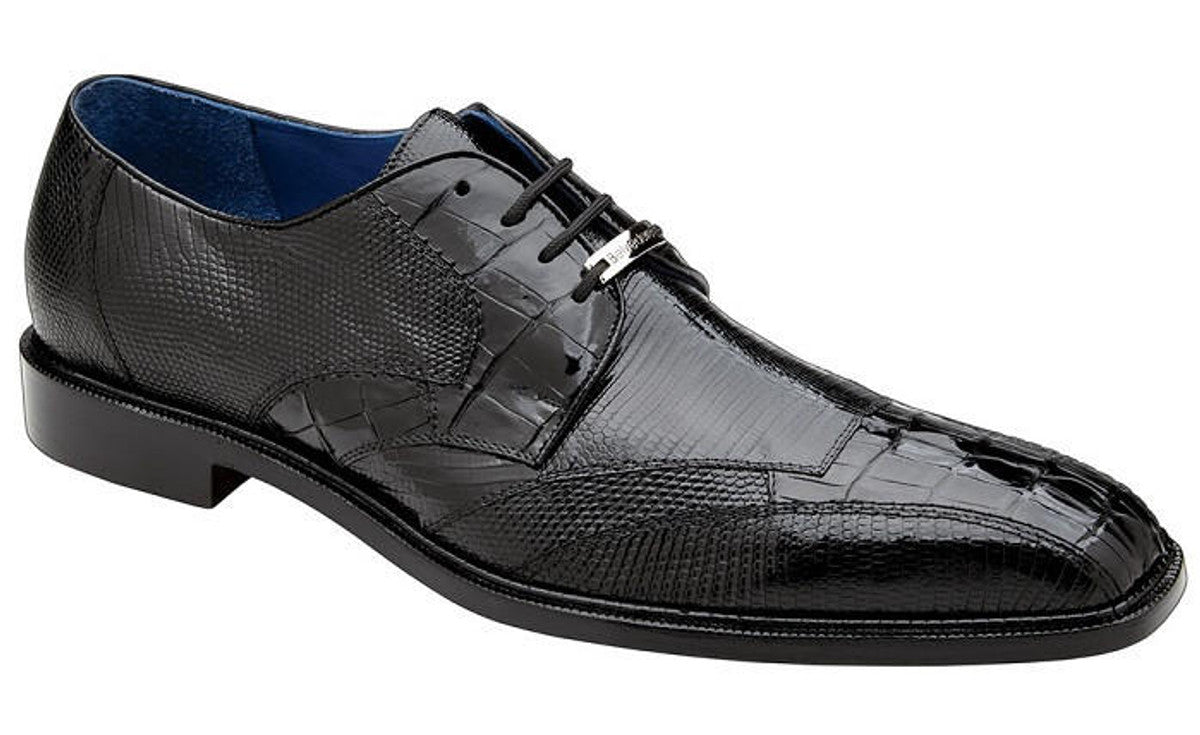 Men's Belvedere Valter Black Genuine Crocodile & Lizard Skin Dress Shoes