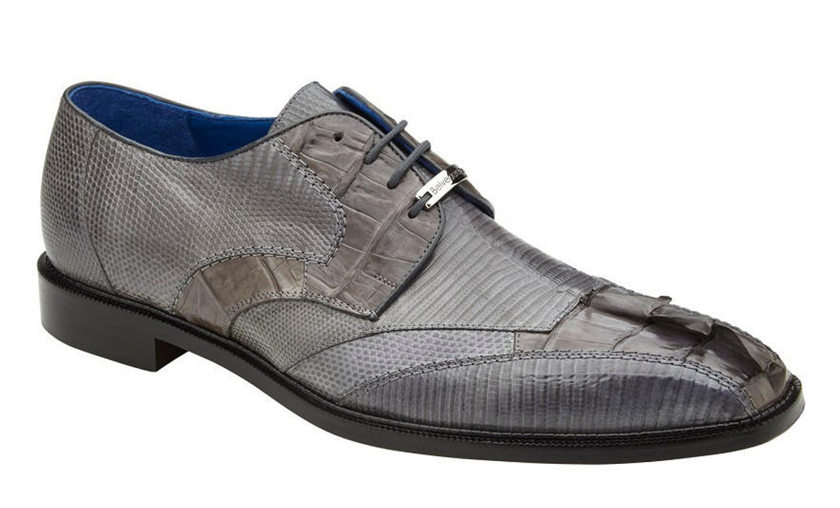 Men's Gray Crocodile Embossed Leather Dress Shoes - Belvedere Valter